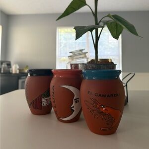 Set of Three Decorative Clay Mugs